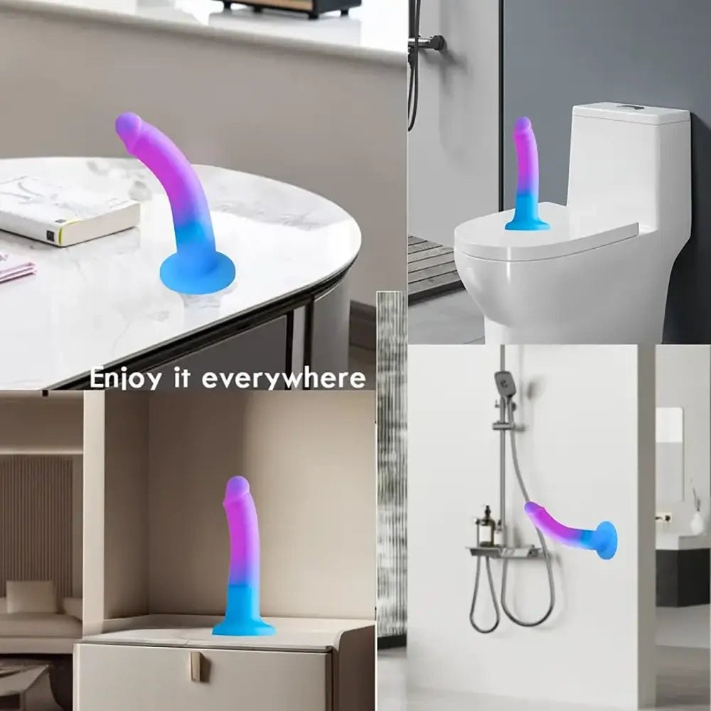 Purple and blue gradient curved silicone dildo, photo 7