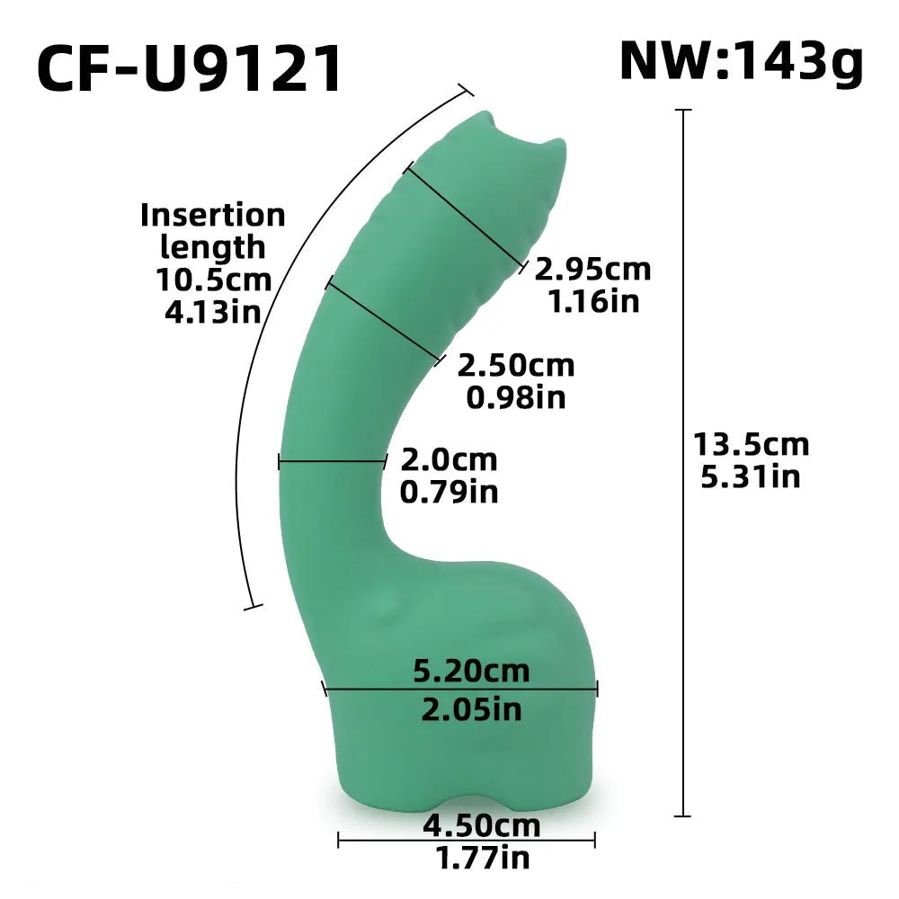 Green curved hook silicone g-spot dildo