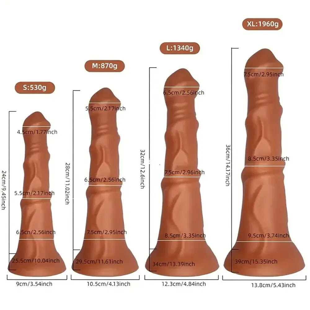 Brown curved silicone horse-style dildo