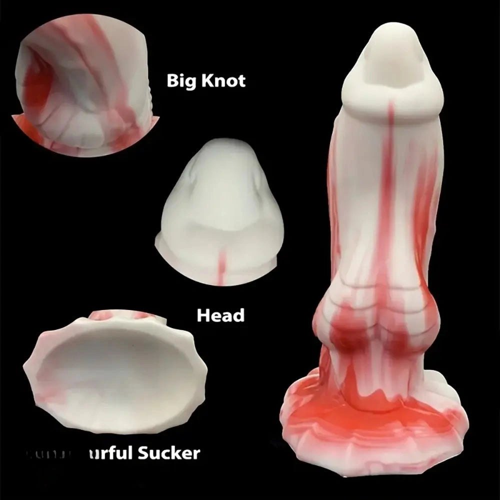 Red and white marbled knotted animal dildo, photo 3