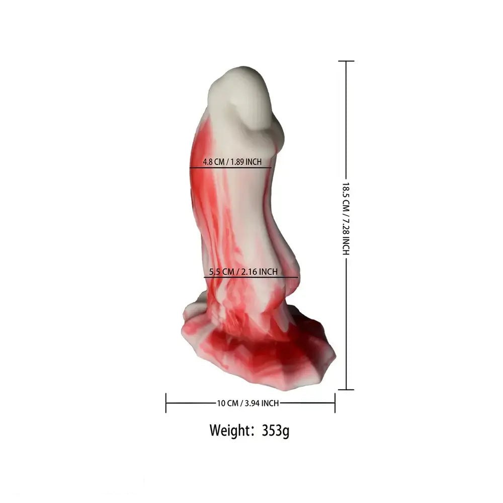 Red and white marbled knotted animal dildo, photo 7