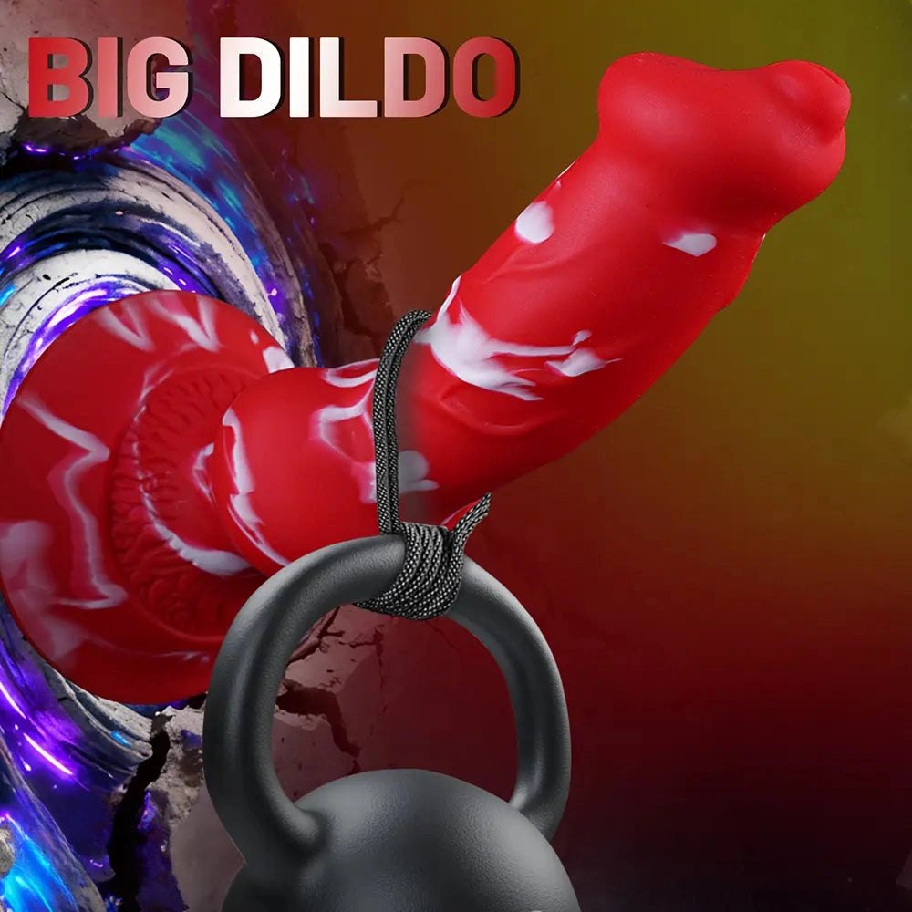 Red and white marbled silicone knot dildo, photo 2