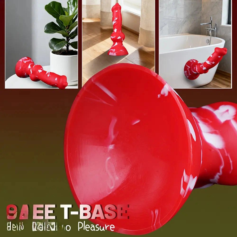 Red and white marbled silicone knot dildo, photo 4