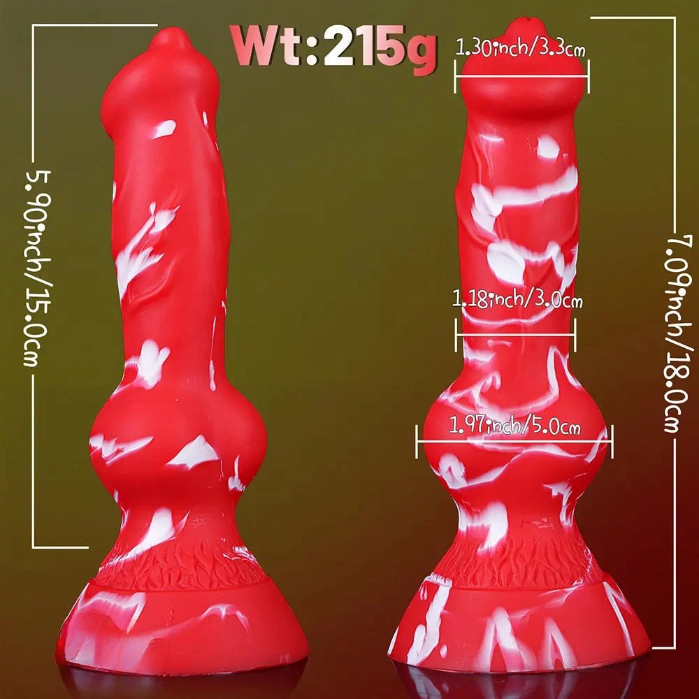 Red and white marbled silicone knot dildo, photo 5