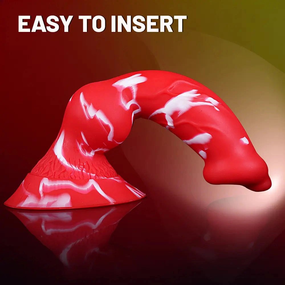 Red and white marbled silicone knot dildo, photo 6