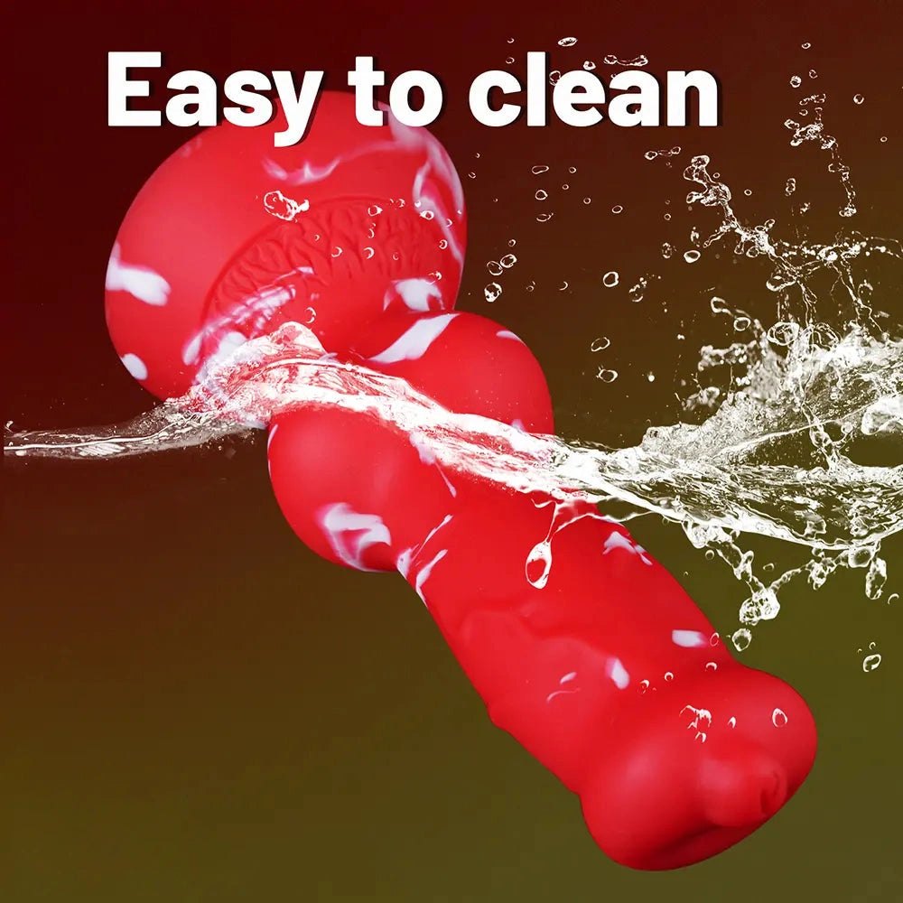 Red and white marbled silicone knot dildo, photo 7