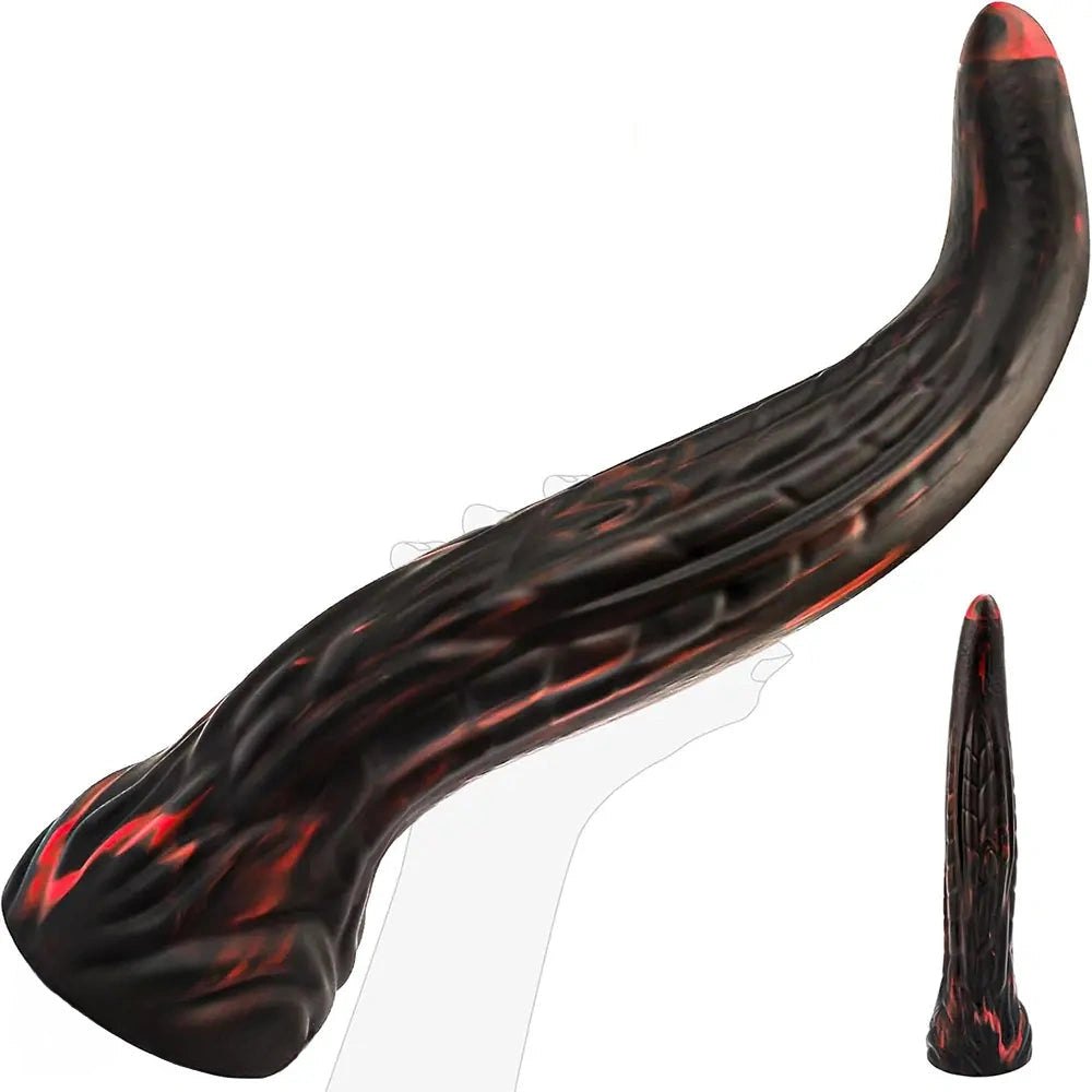 Black and red marbled fantasy dildo, photo 1