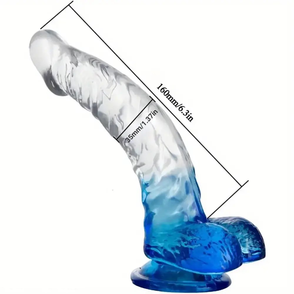Blue curved TPE G-spot dildo with suction cup base
