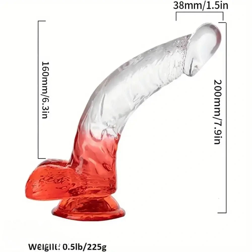 Red curved TPE G-spot dildo with suction cup base