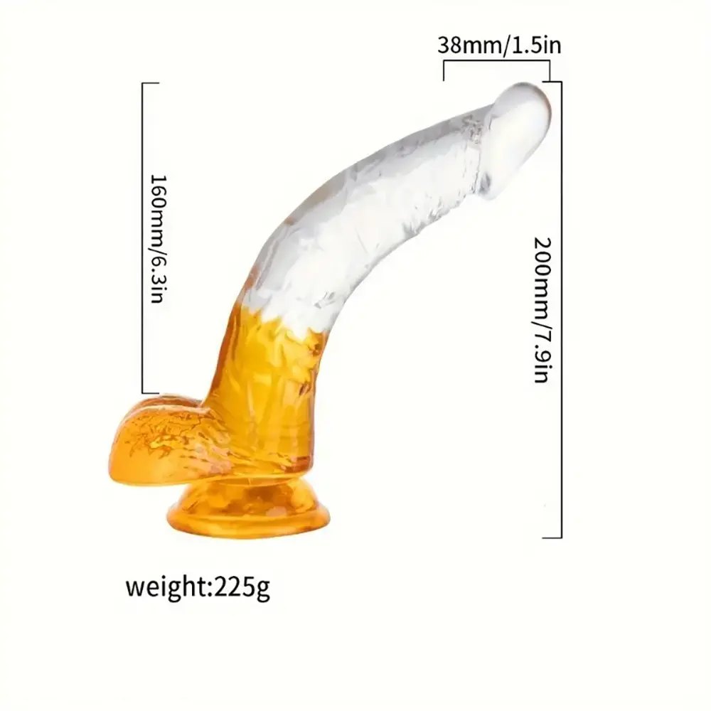 Yellow curved TPE G-spot dildo with suction cup base