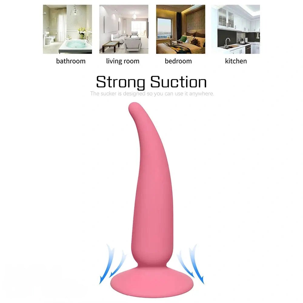 Pink silicone curved butt plug, photo 3