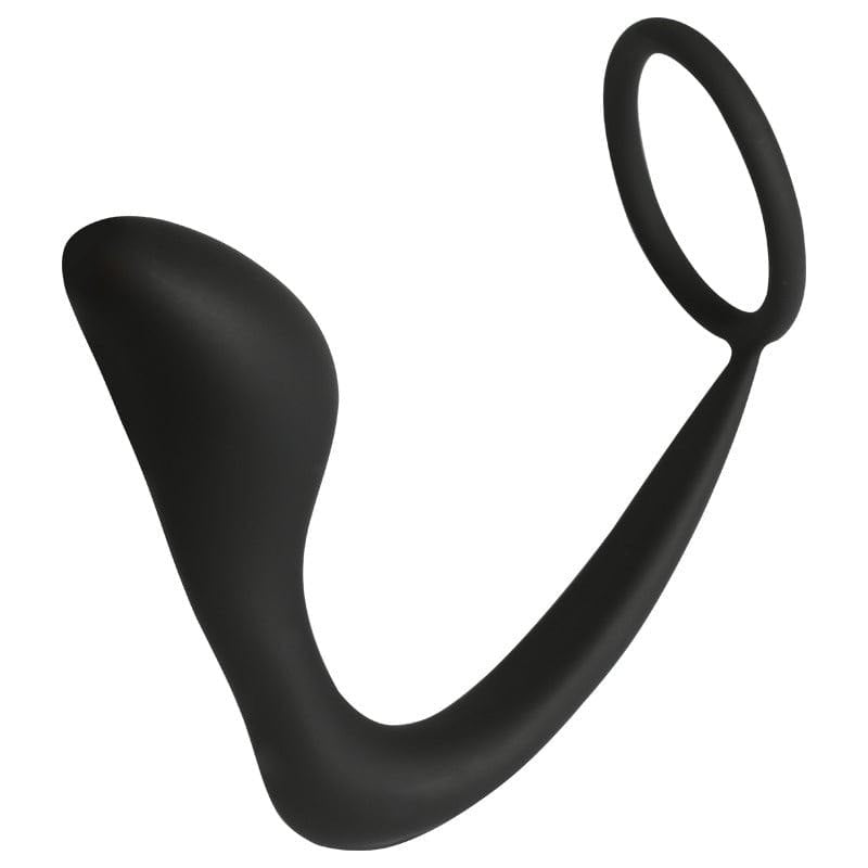 Black silicone prostate massager with cock ring, photo 1