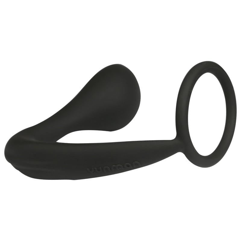 Black silicone prostate massager with cock ring, photo 2