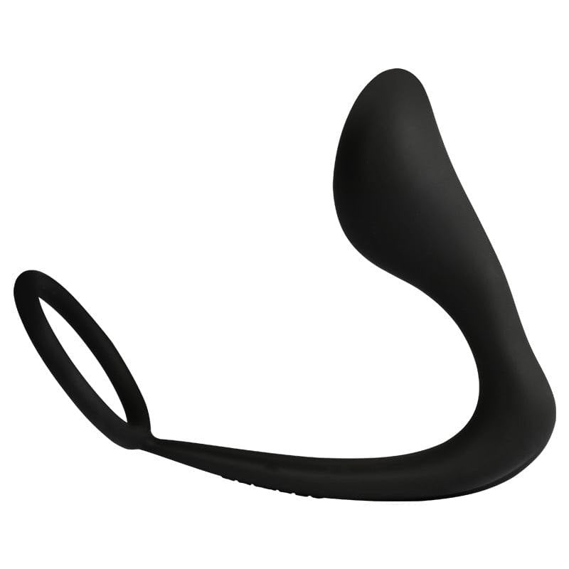 Black silicone prostate massager with cock ring, photo 4