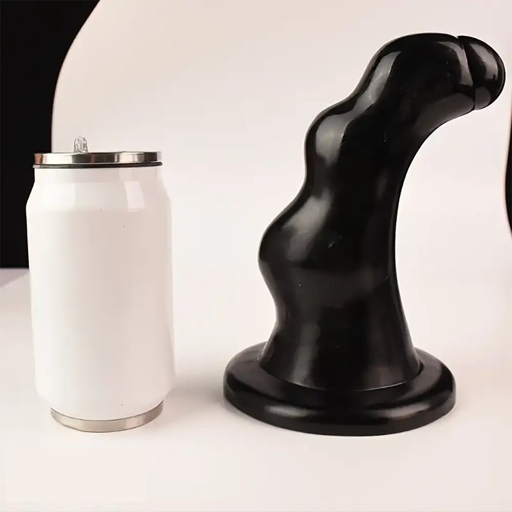 Black curved brown PVC anal dildo