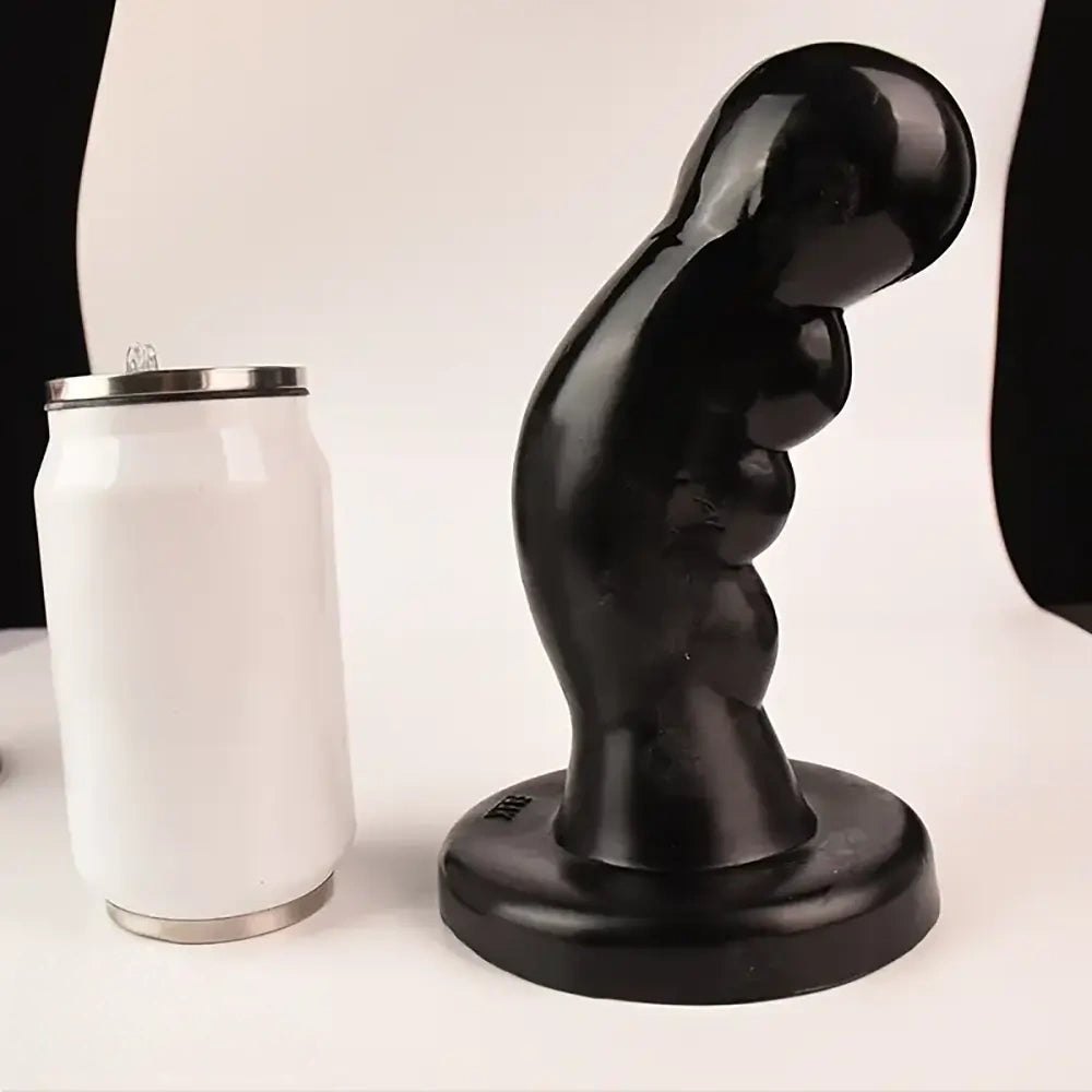 Black curved brown PVC anal dildo