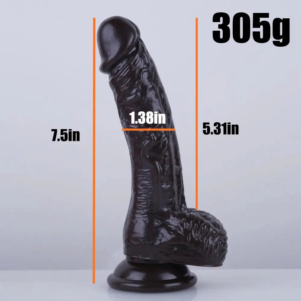 Black curved PVC realistic dildo with suction cup base
