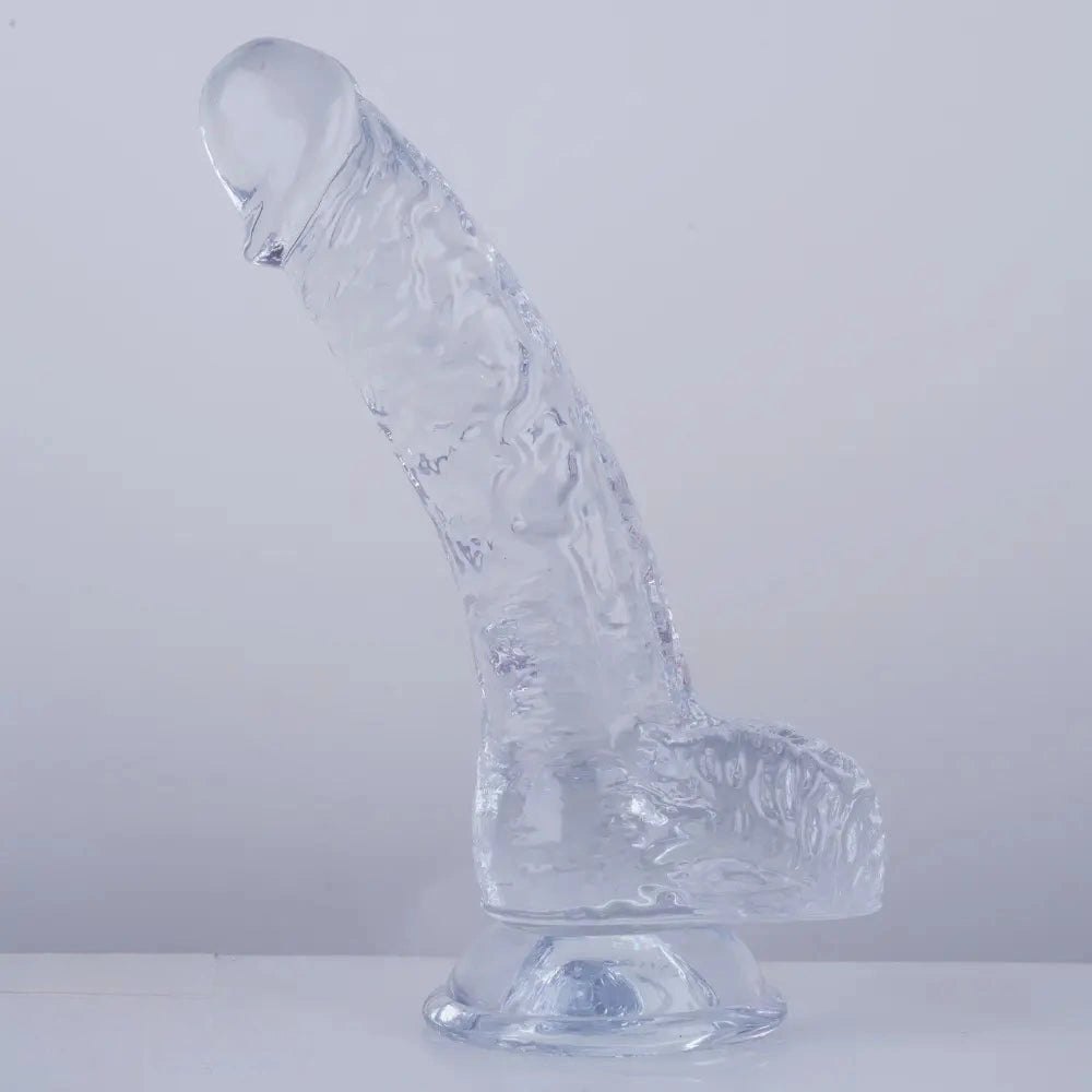 Clear curved PVC realistic dildo with suction cup base