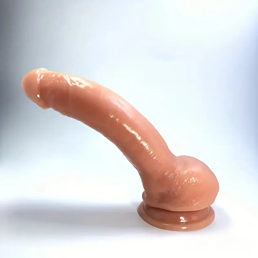 Flesh tone curved PVC realistic dildo with balls, photo 2