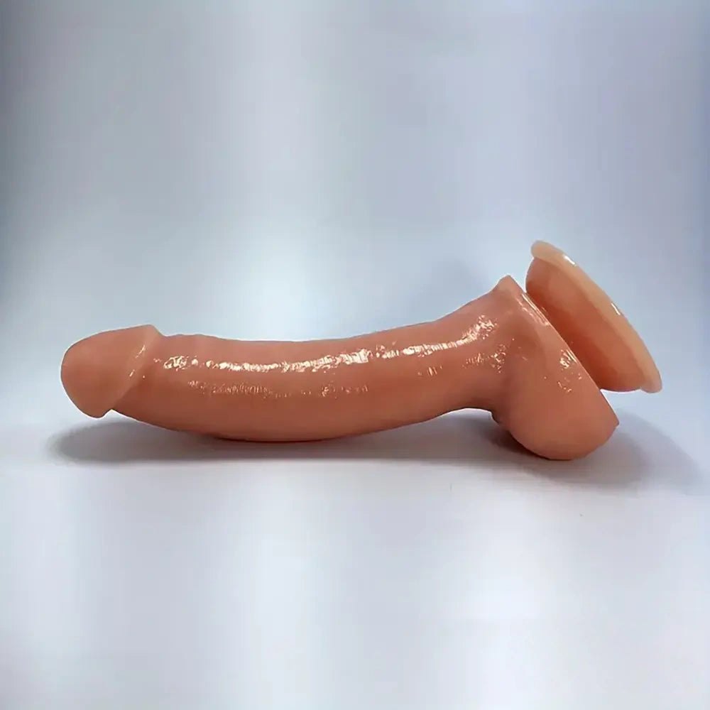 Flesh tone curved PVC realistic dildo with balls, photo 3