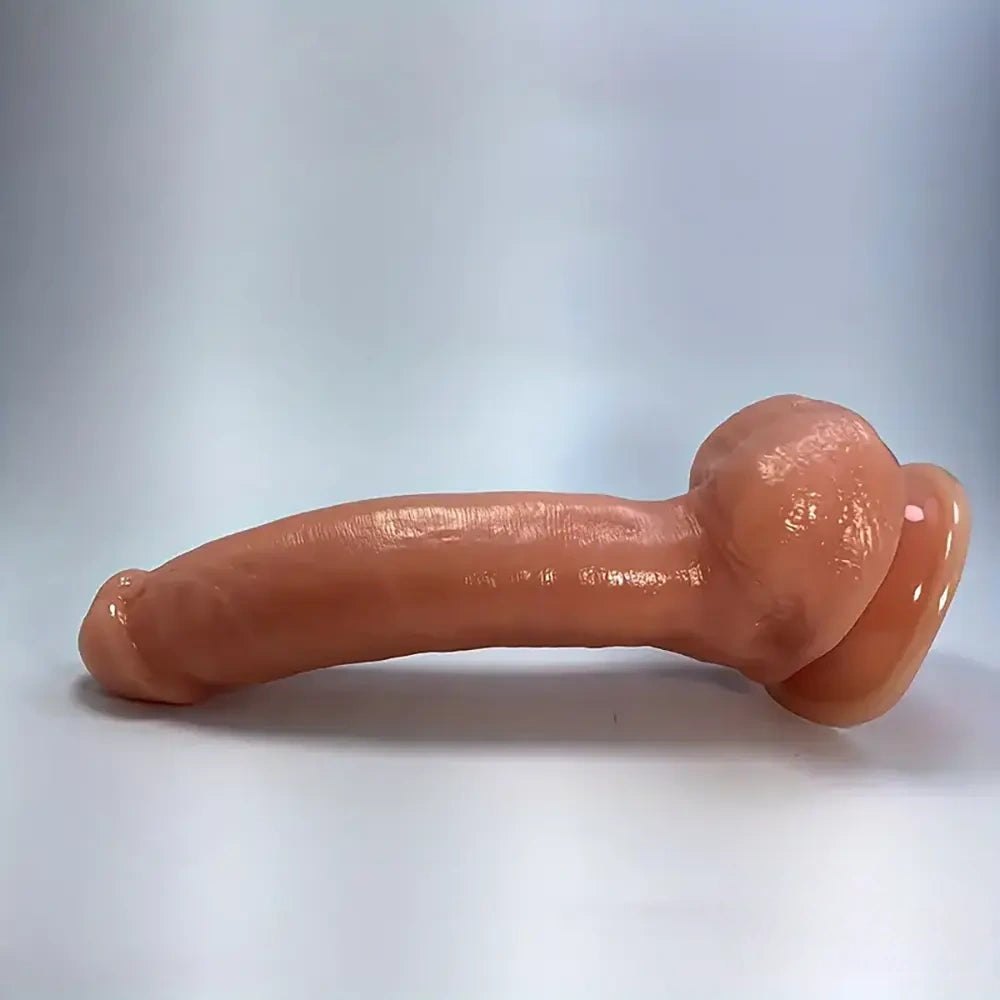 Flesh tone curved PVC realistic dildo with balls, photo 5