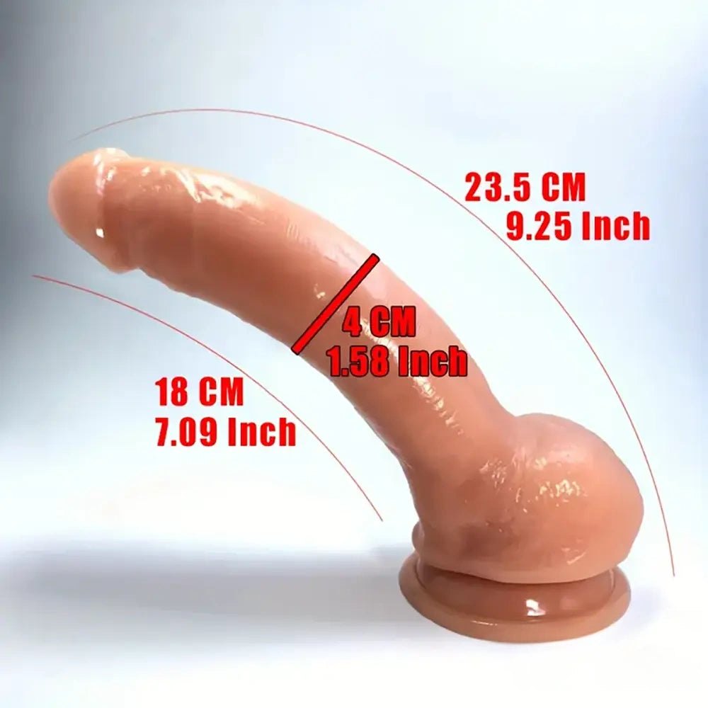 Flesh tone curved PVC realistic dildo with balls, photo 9