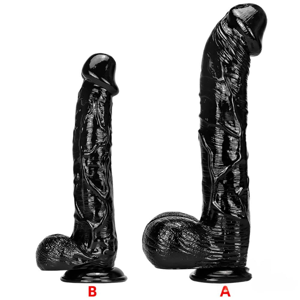 Black realistic curved dildo with suction cup base, photo 1