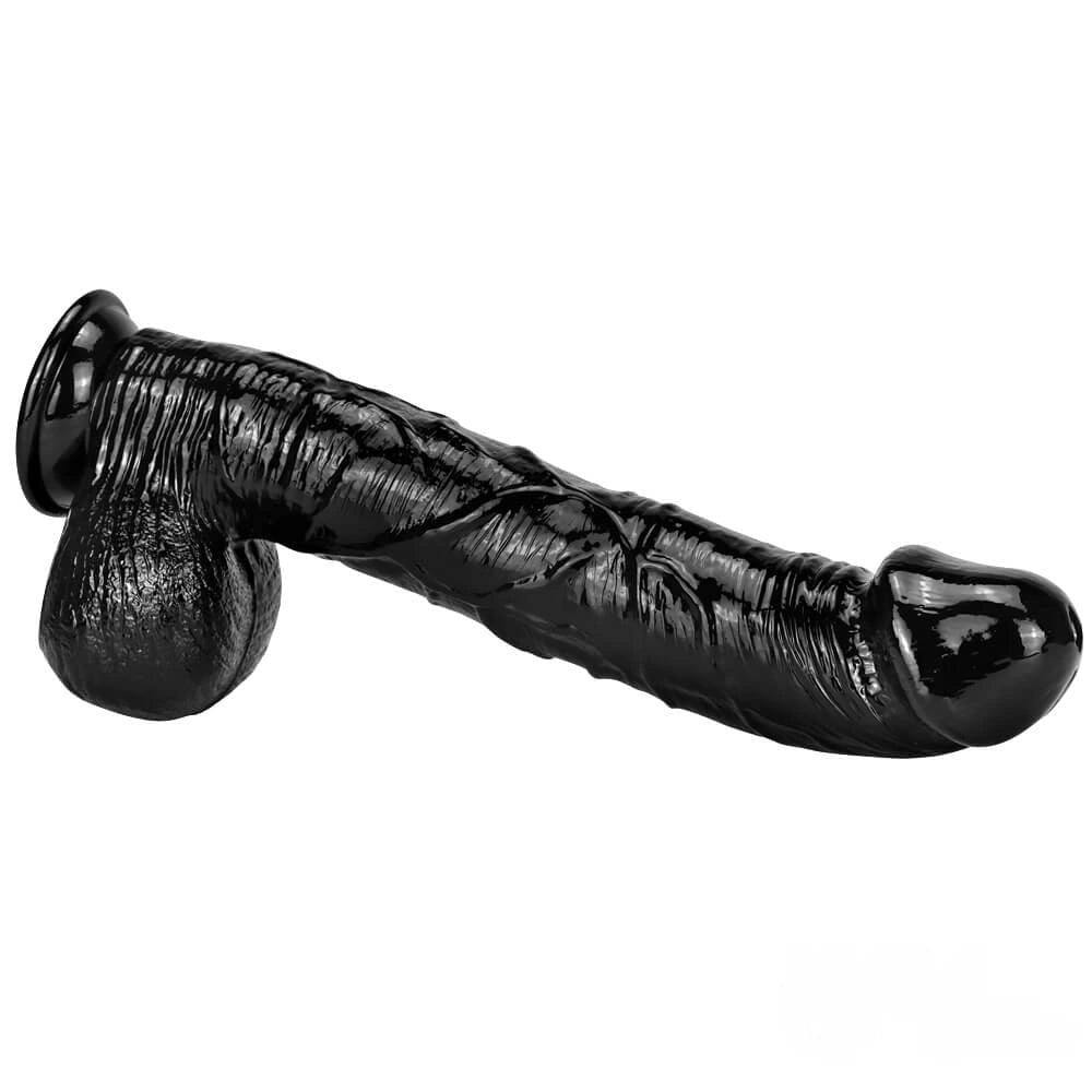 Black realistic curved dildo with suction cup base, photo 11