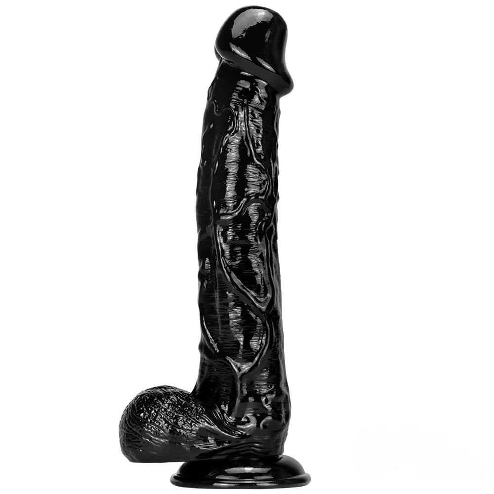 Black realistic curved dildo with suction cup base, photo 12