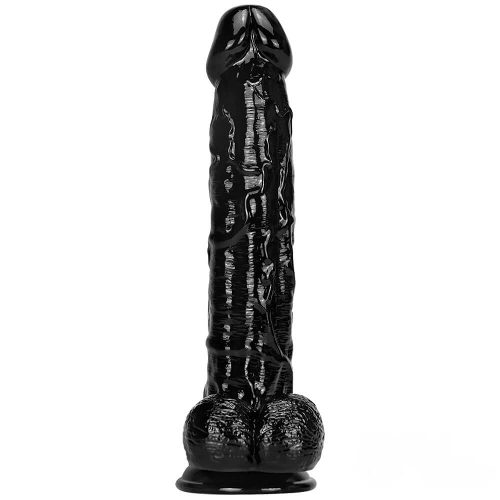 Black realistic curved dildo with suction cup base, photo 13