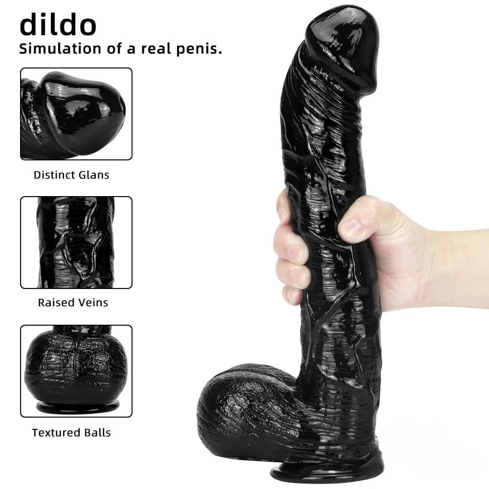Black realistic curved dildo with suction cup base, photo 2