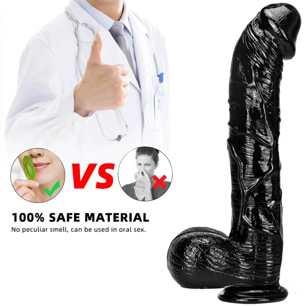 Black realistic curved dildo with suction cup base, photo 4