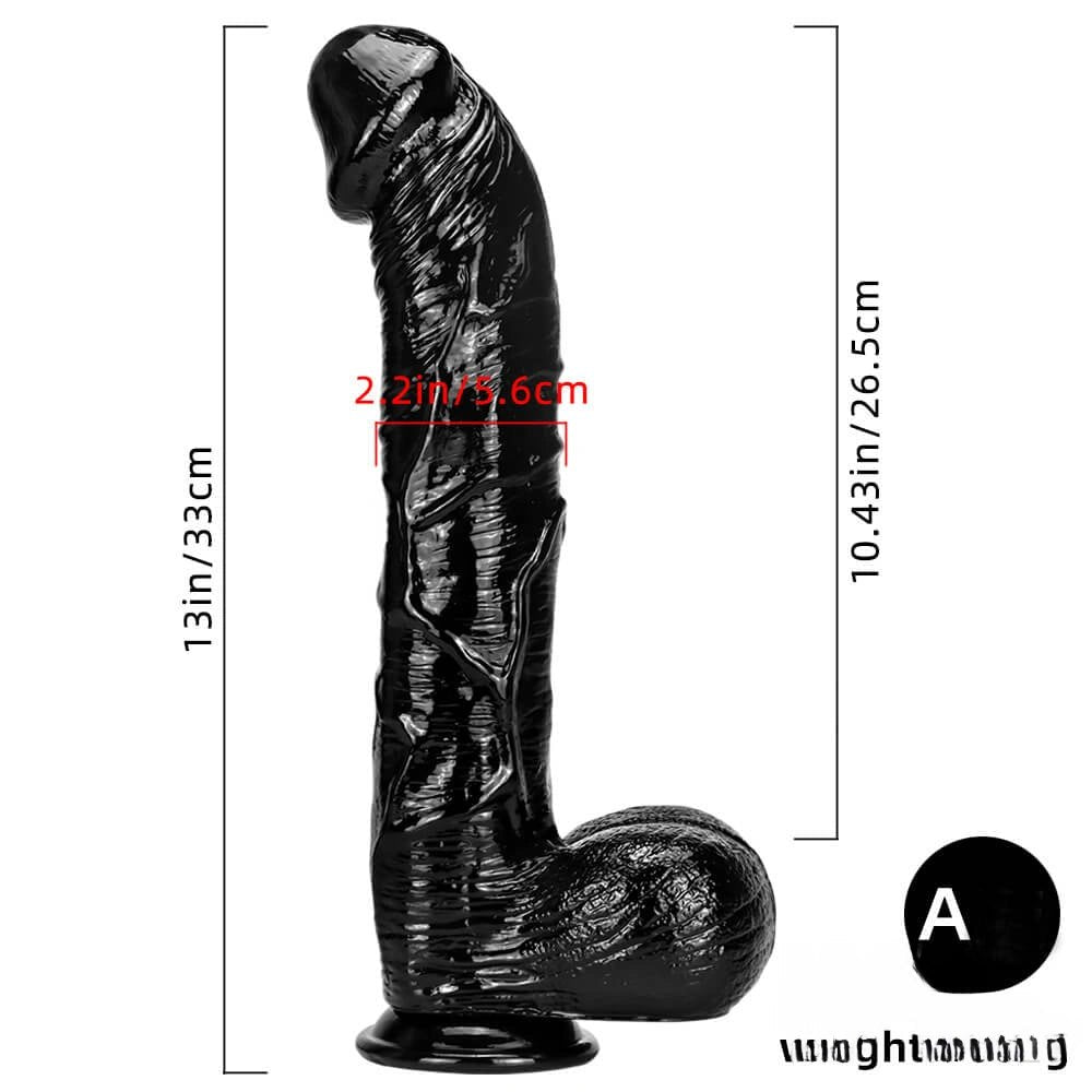 Black realistic curved dildo with suction cup base, photo 7