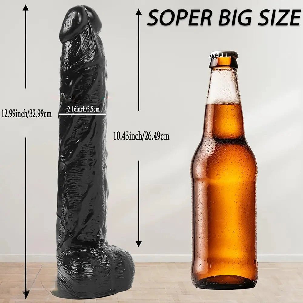 Black curved realistic dildo with veined texture
