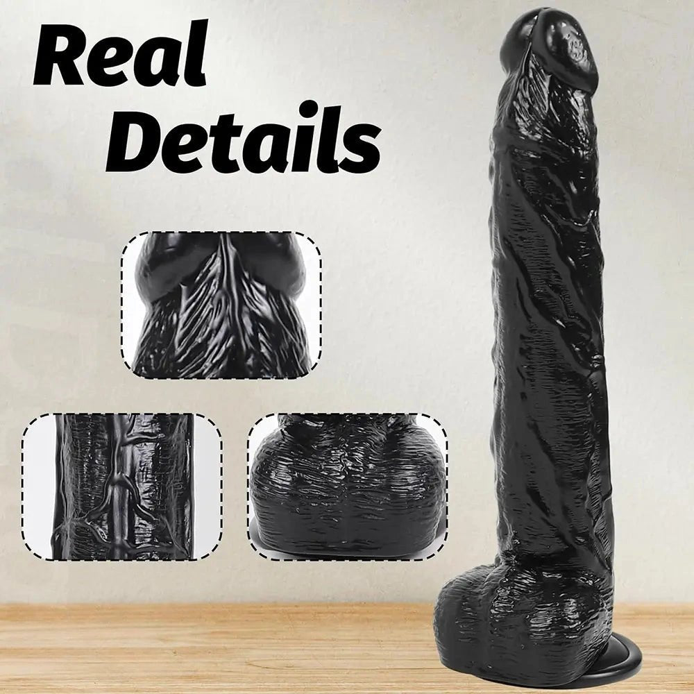 Curved realistic dildo with veined texture, photo 10