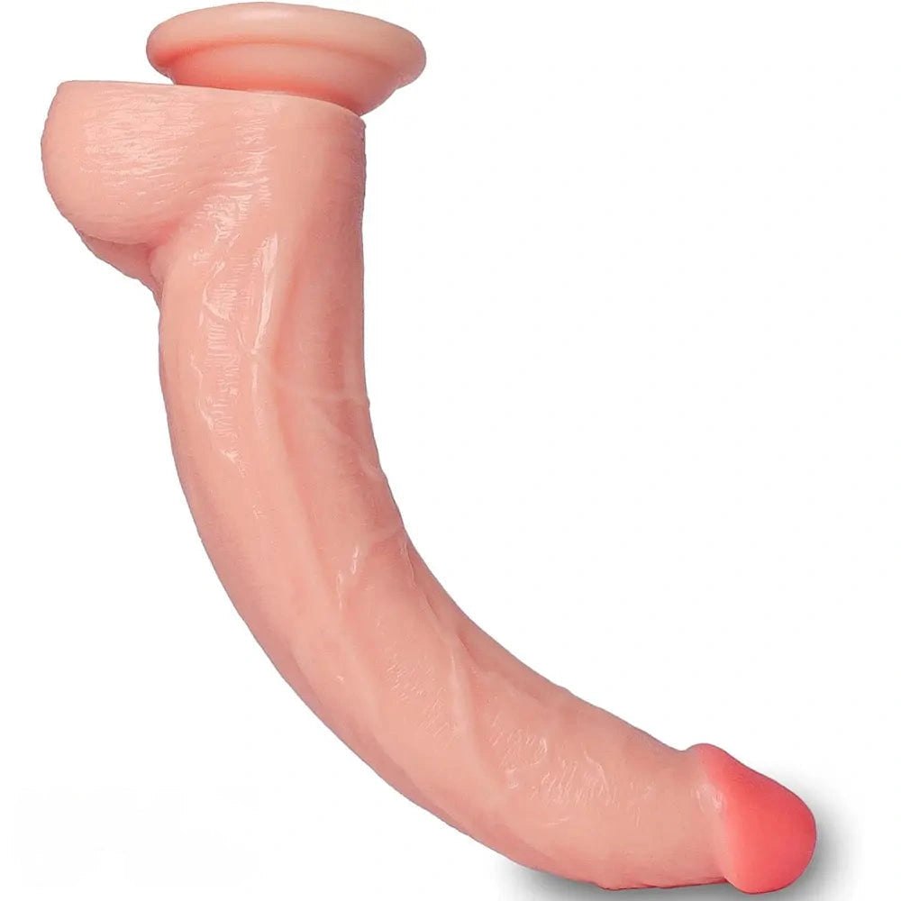 Curved realistic dildo with veined texture, photo 3
