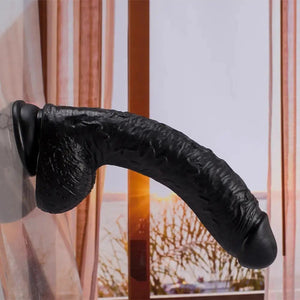 Black curved realistic PVC dildo