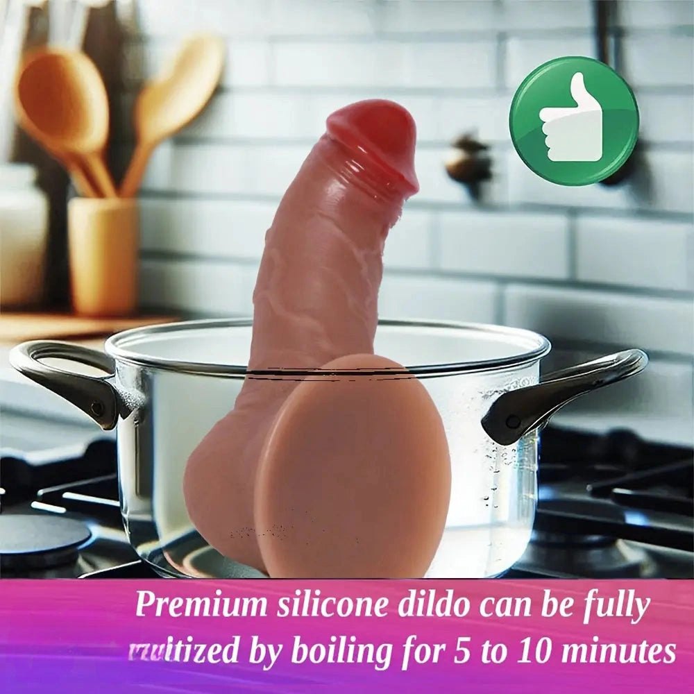 Flesh-toned curved realistic silicone dildo, photo 2