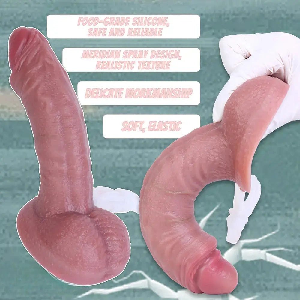 Flesh curved realistic silicone dildo, photo 8