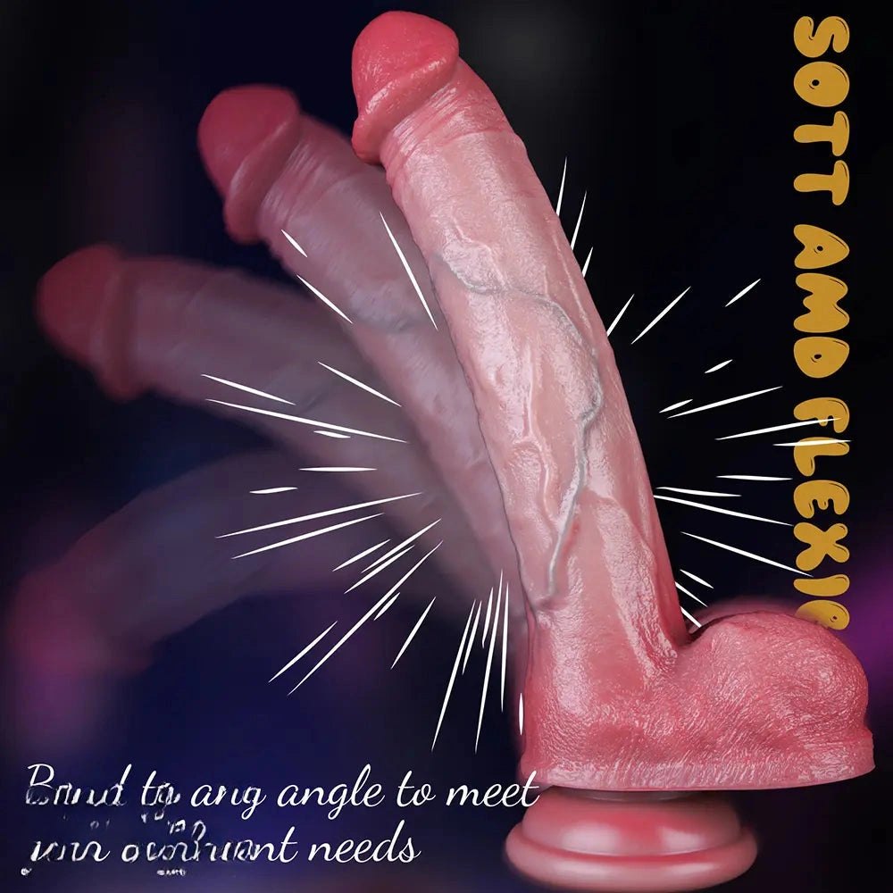 Curved realistic silicone dildo with suction cup base, photo 10