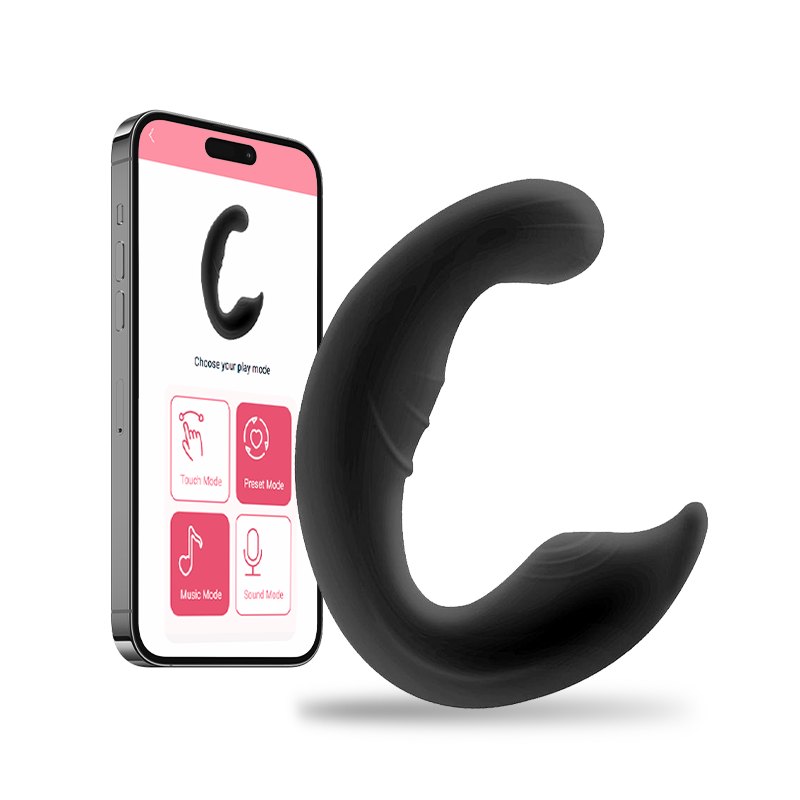 Black curved silicone prostate massager, photo 1