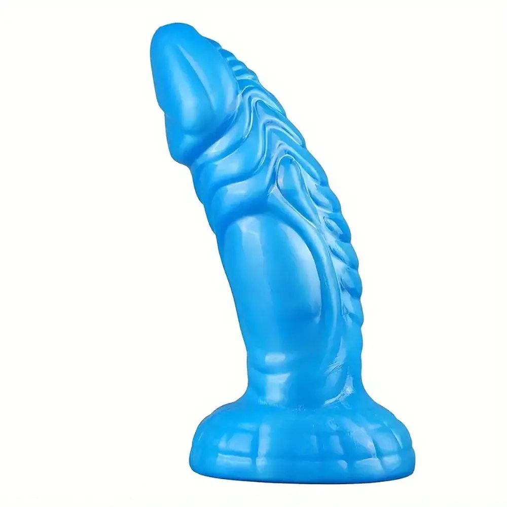 Blue ridged curved fantasy tpe dildo