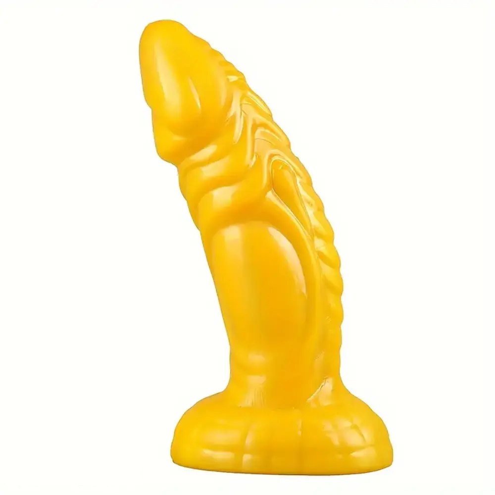 Yellow ridged curved fantasy tpe dildo
