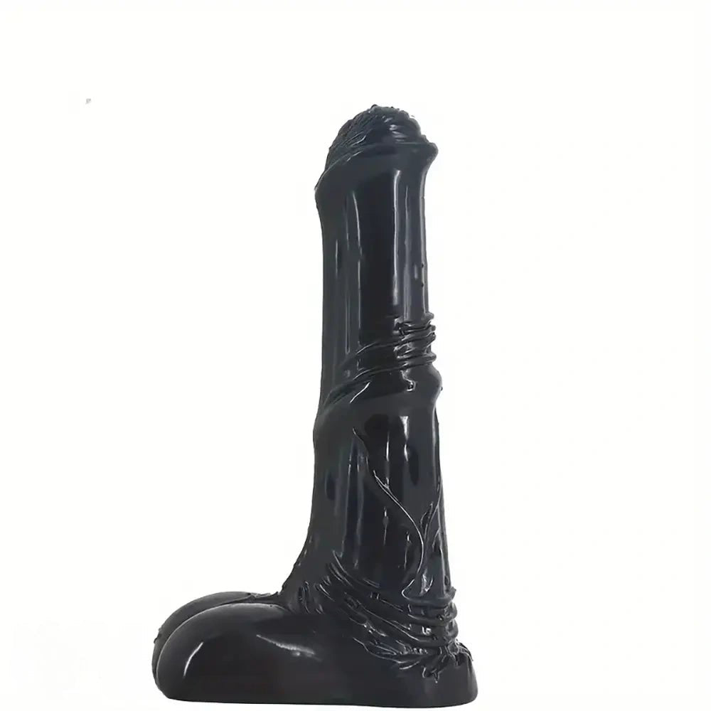 Curved ridged horse-style dildo with stand base, photo 3
