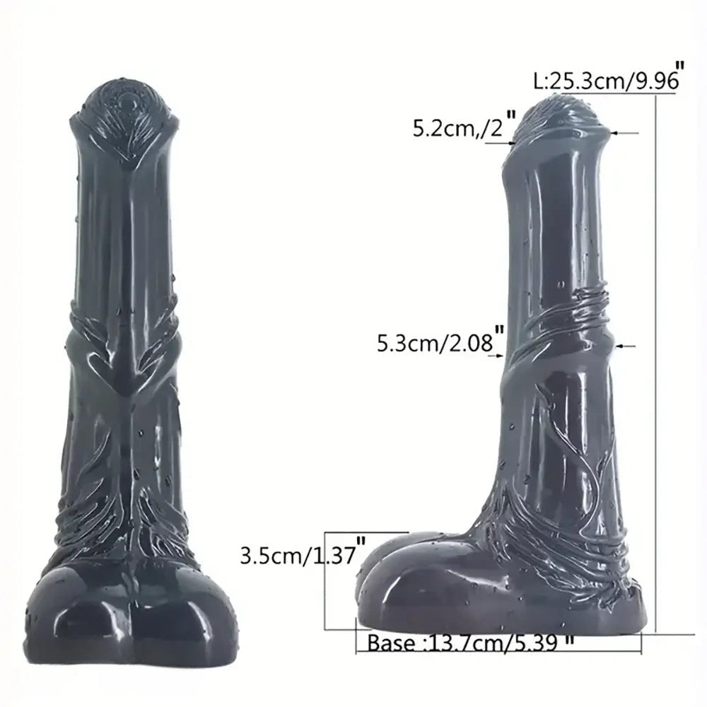 Curved ridged horse-style dildo with stand base, photo 6