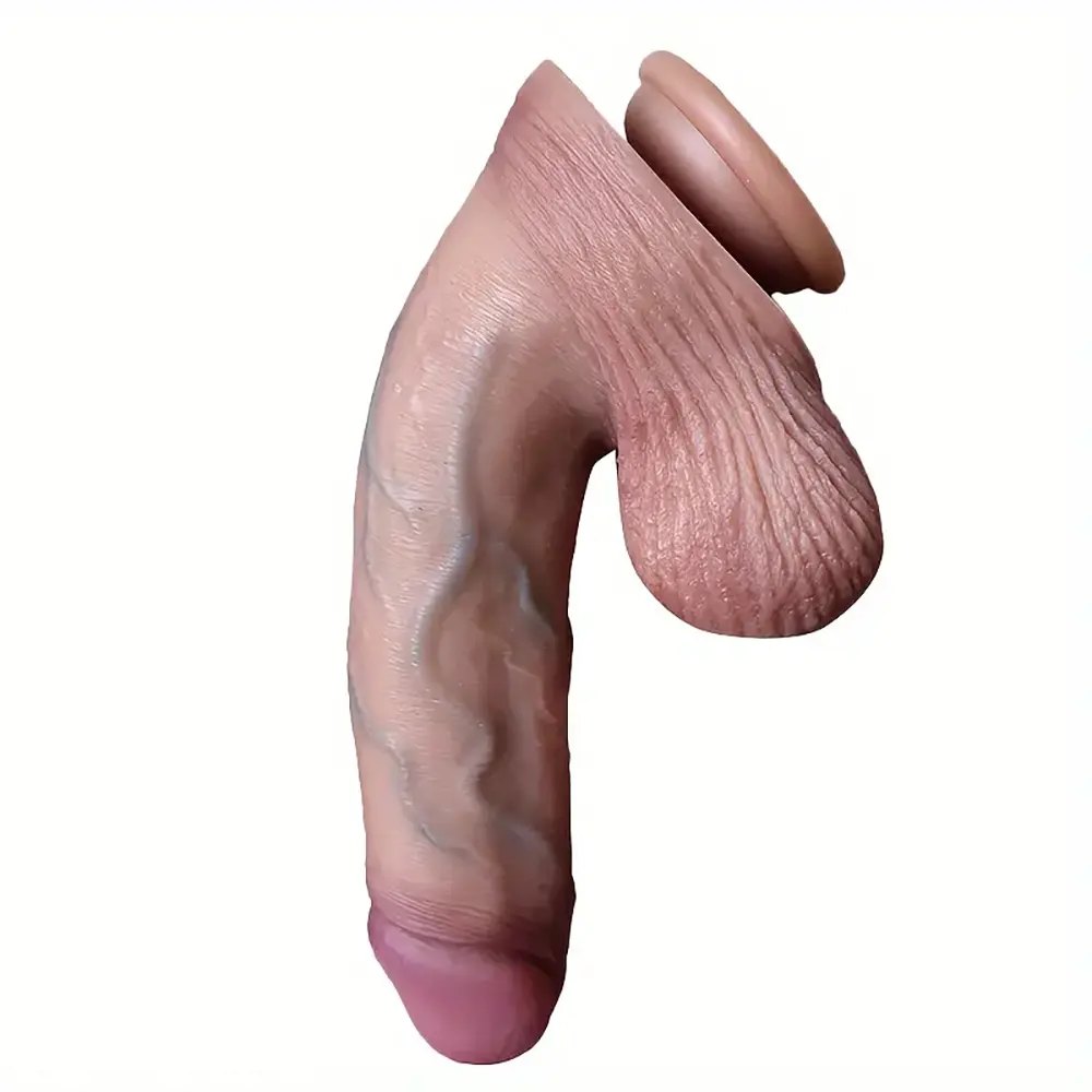 Flesh tone curved silicone dildo, photo 1