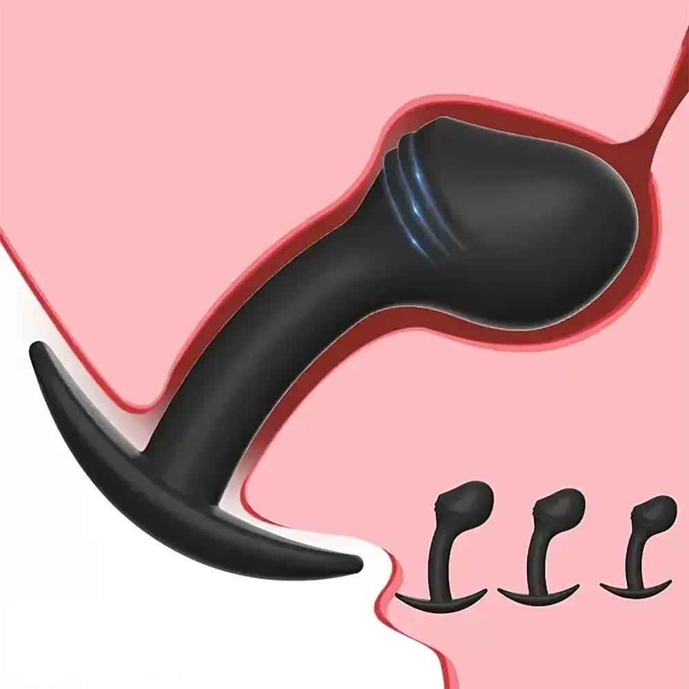 Black curved silicone prostate massager, photo 3
