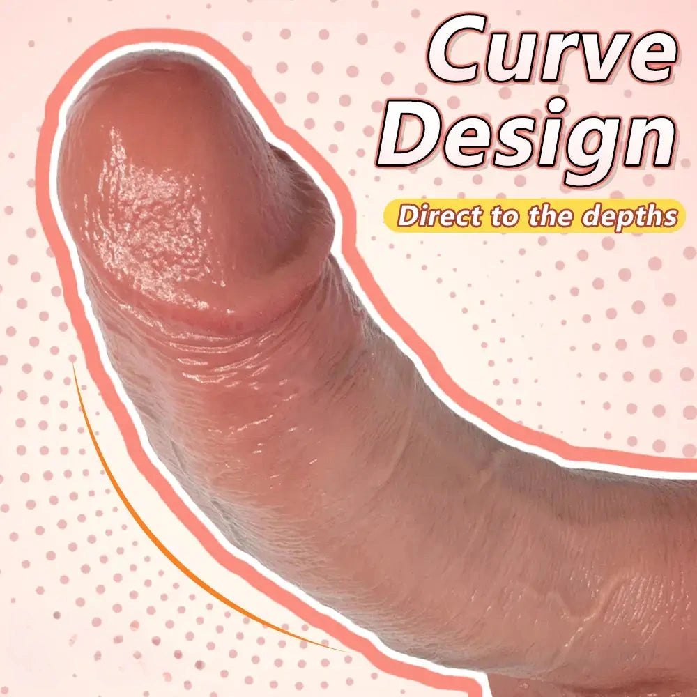 Flesh tone curved silicone strap-on dildo, photo 13