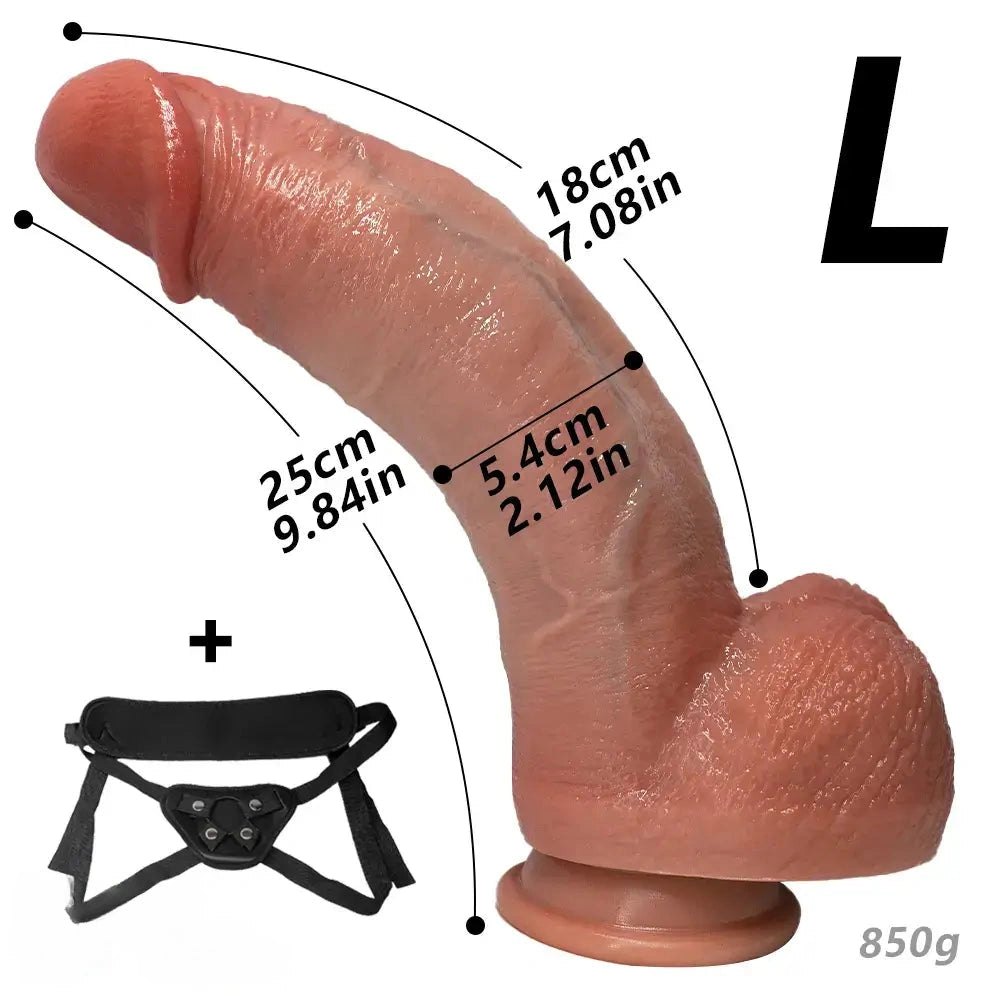 Flesh tone curved silicone strap-on dildo, photo 16