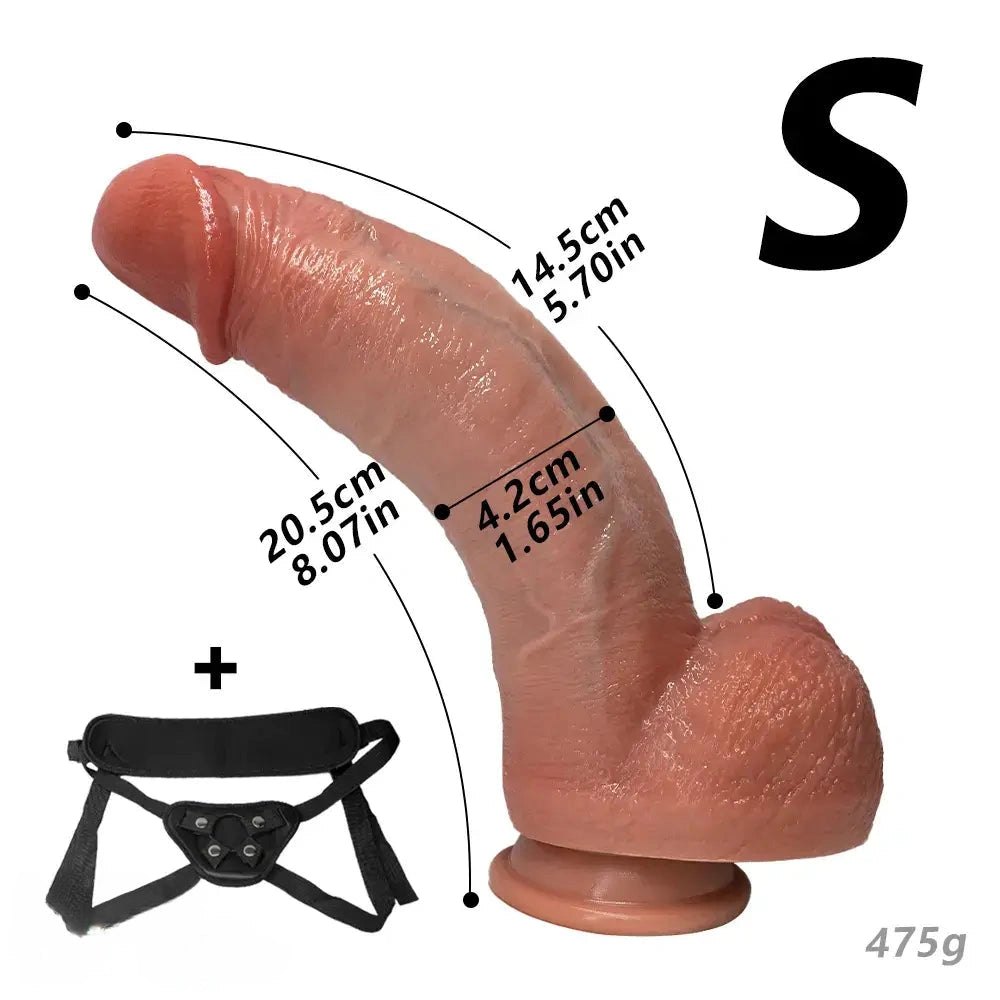 Flesh tone curved silicone strap-on dildo, photo 18